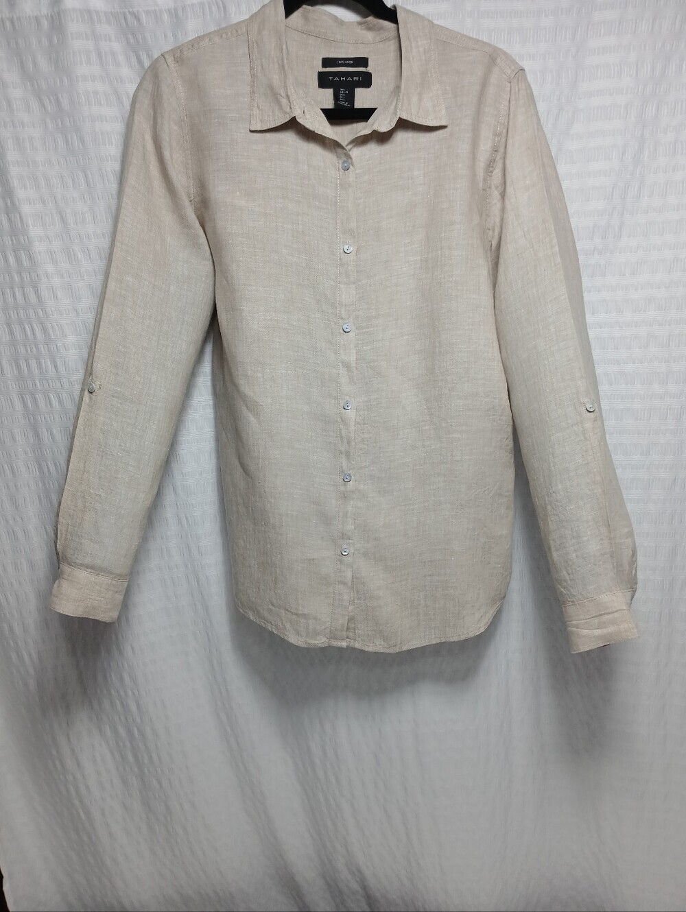Tahari Ladies 100% Linen Button Down Shirt. Size L